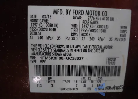 2015 Ford Explorer Limited from USA, damaged, VIN 1FM5K8F88FGC38637